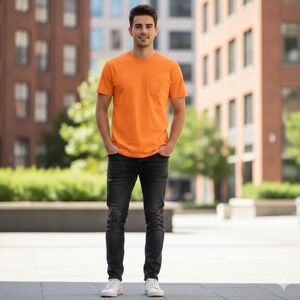 Polo Ralph Lauren Orange Pocket T-Shirt Mens Size Medium Short Sleeve Green Pony